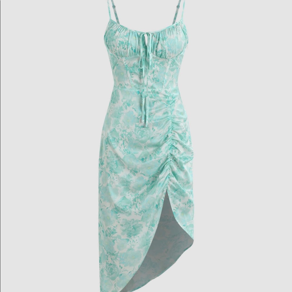 🌟 NEW WATER COLOR RUCHED MIDI DRESS